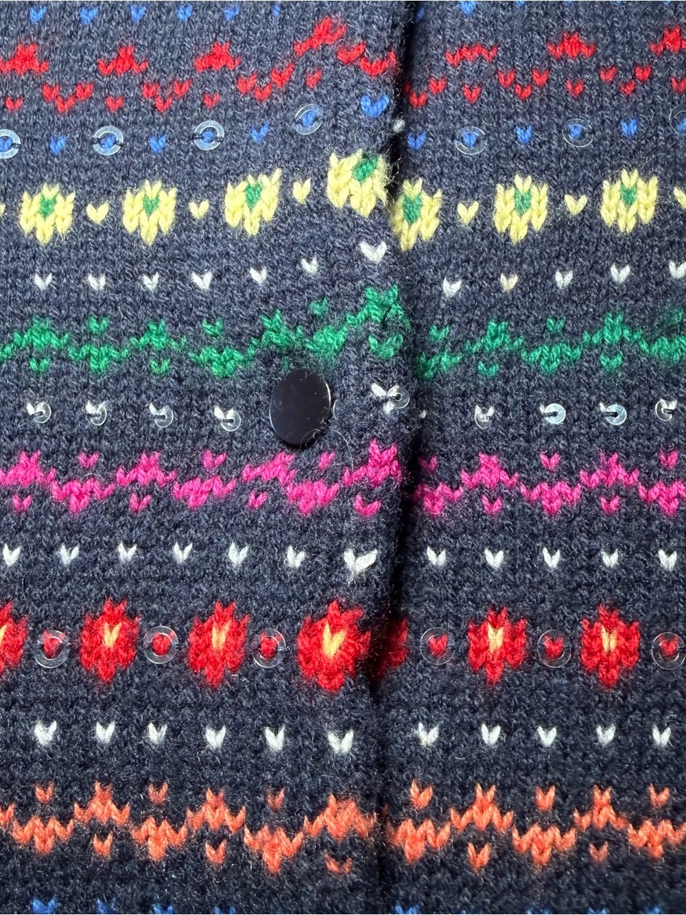 Talbots XL Nordic Fair Isle Button Cardigan Sweater Blue Wool Blend Cottagecore - Picture 3 of 7
